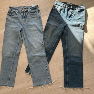 Zara Women's Light and Dark Blue Straight Leg Jeans